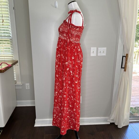 Free People Color My World Jumpsuit Red White Floral Wide Flare Size XS Coastal - Picture 9 of 16